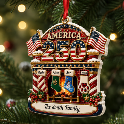Christmas Fireplace Love United States Of America - Real 3D Relief Ornament