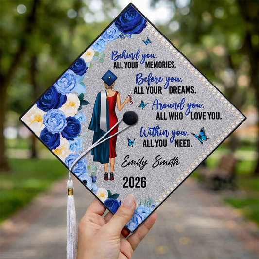 Behind You Flowers Senior Graduation Gift - Personalized Printed Graduation Cap Topper