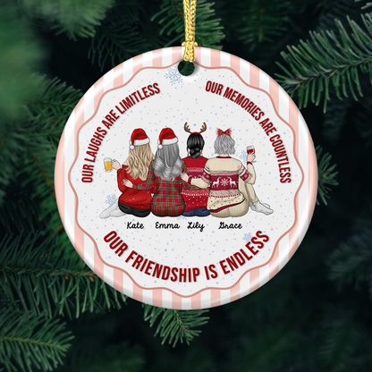 Our Friendship Is Endless Striped Pattern Christmas Gifts For Friends - Real 3D Ceramic Ornament