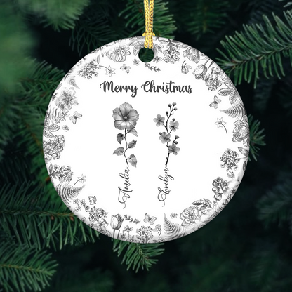 Merry Christmas Flower - Personalized Custom Ceramic Ornament