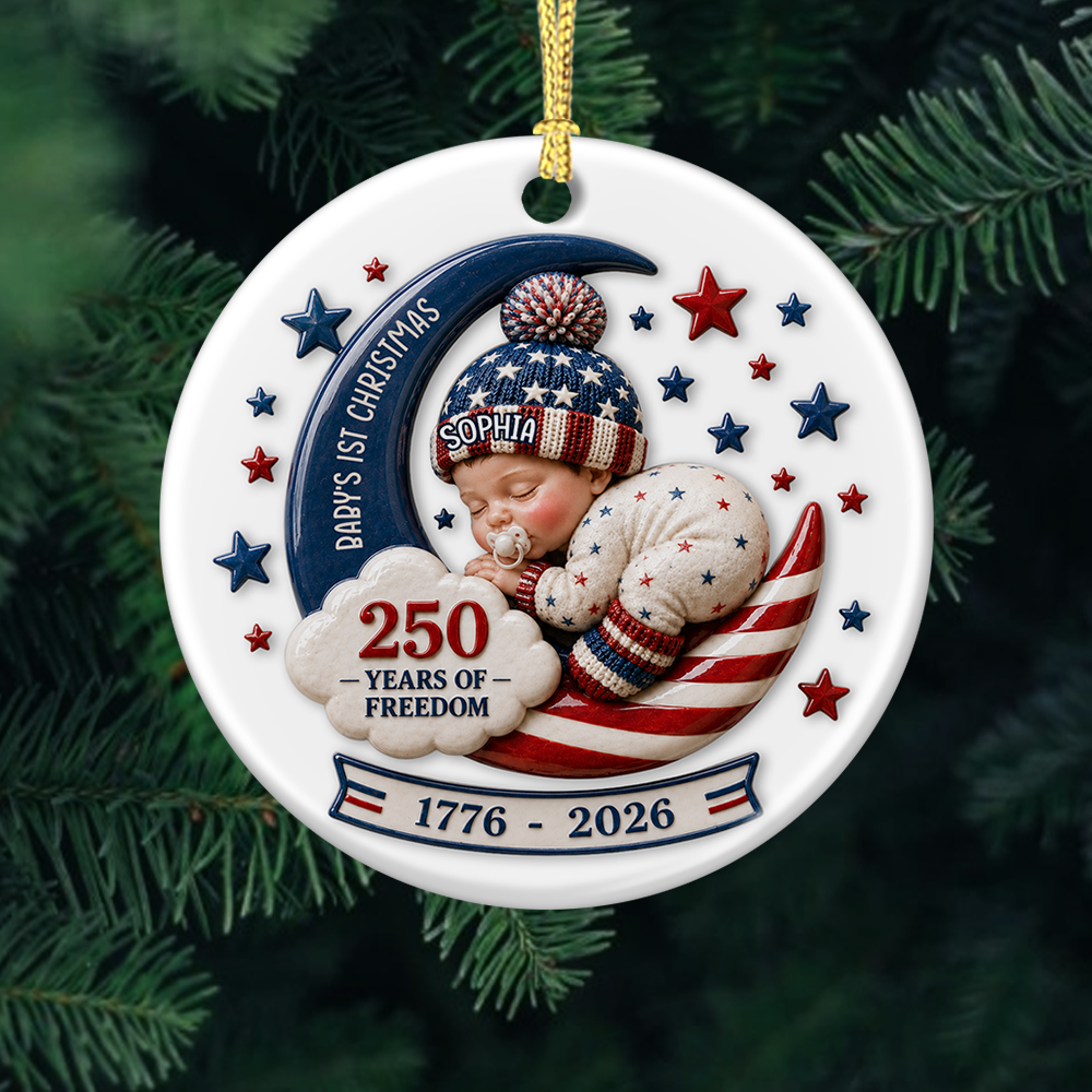 Baby's First Christmas Freedom - Real 3D Ceramic Ornament