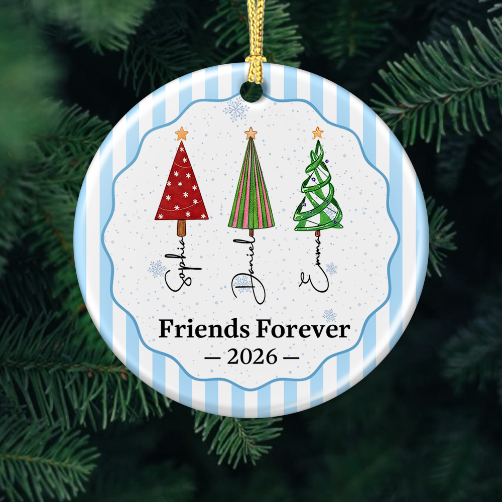 Christmas Tree Ornament Friends Forever Striped Patterns - Real 3D Ceramic Ornament