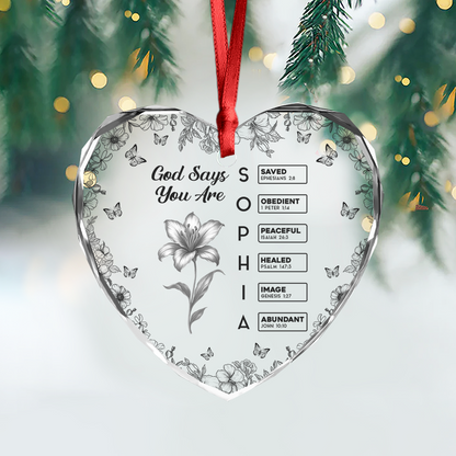 God Says I Am Heart Shape - Christmas Gifts - Personalized Custom Glass Ornament