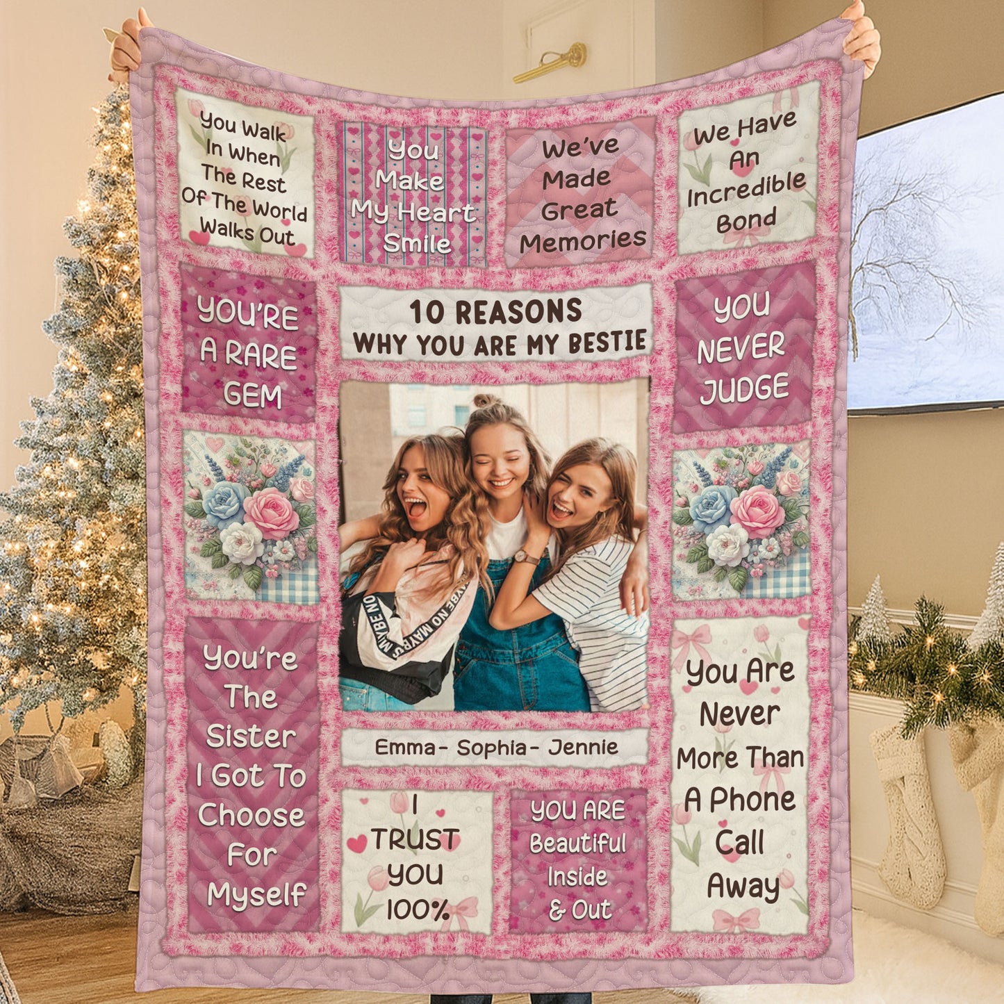 Personalized custom blanket with "10 Reasons Why I Love You" design. A unique and heartfelt gift.