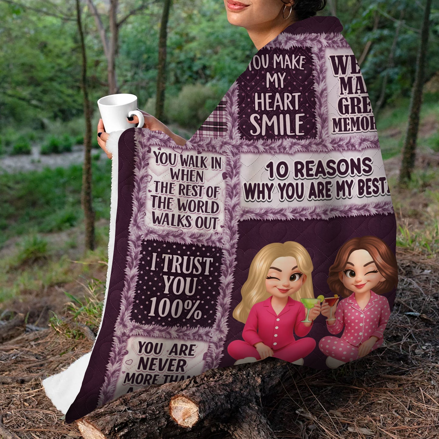 Personalized "10 Reasons Why You Are My Bestie" custom blanket with a big heart design.