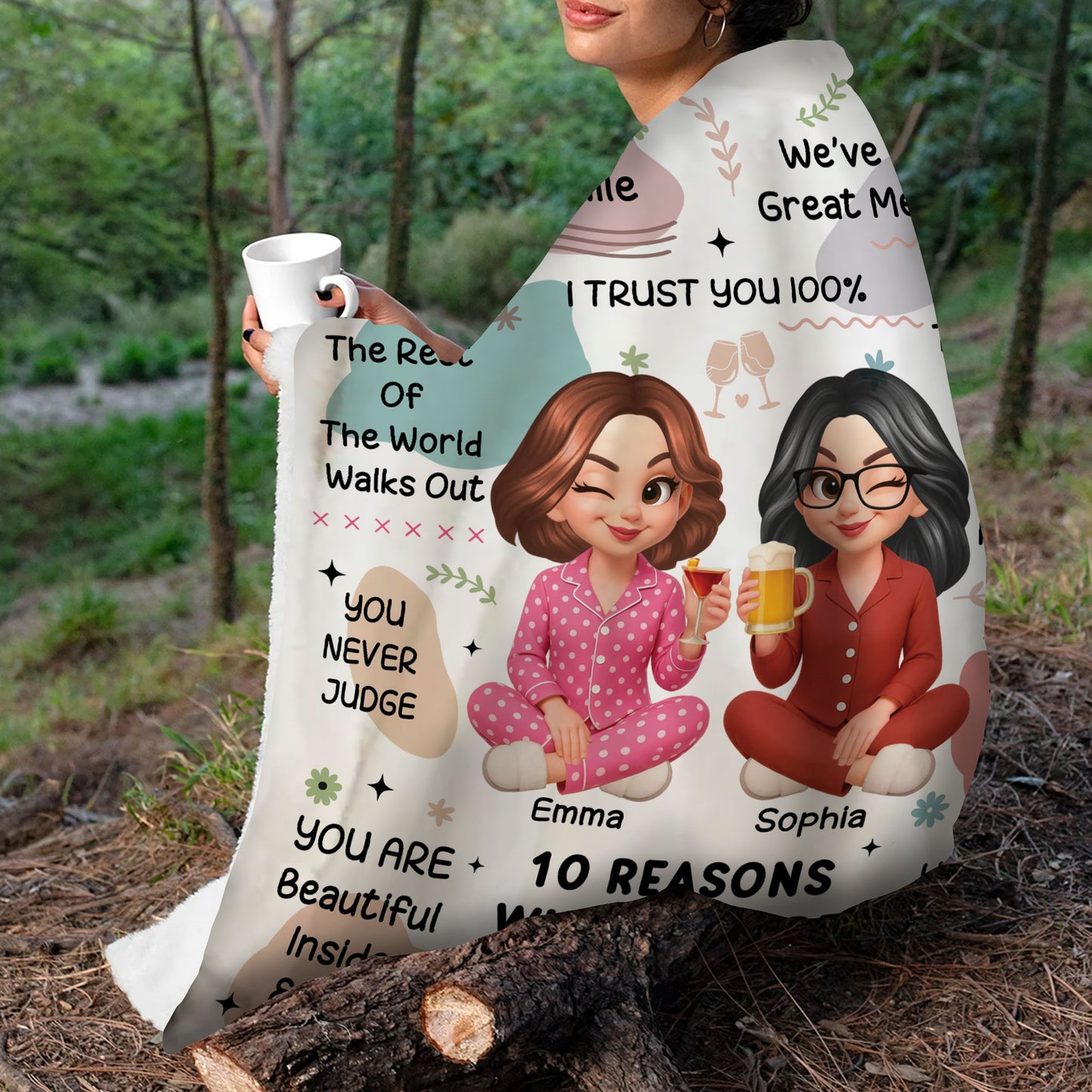 Personalized "10 Reasons Why You're My Bestie" custom blanket showing a cozy, thoughtful gift.