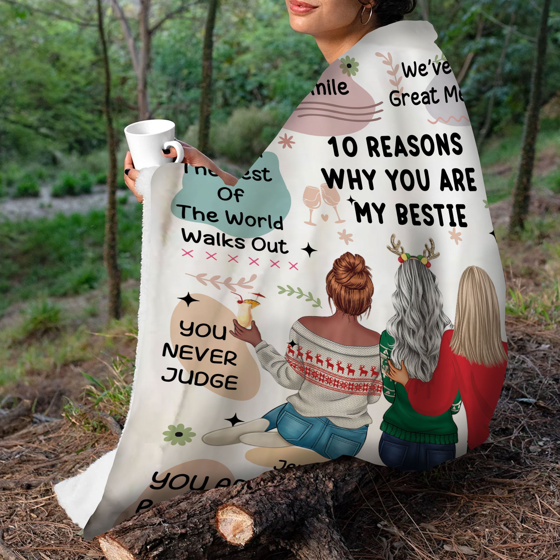 Personalized "10 Reasons Why You're My Bestie" custom blanket, version 2. A unique gift for a best friend.