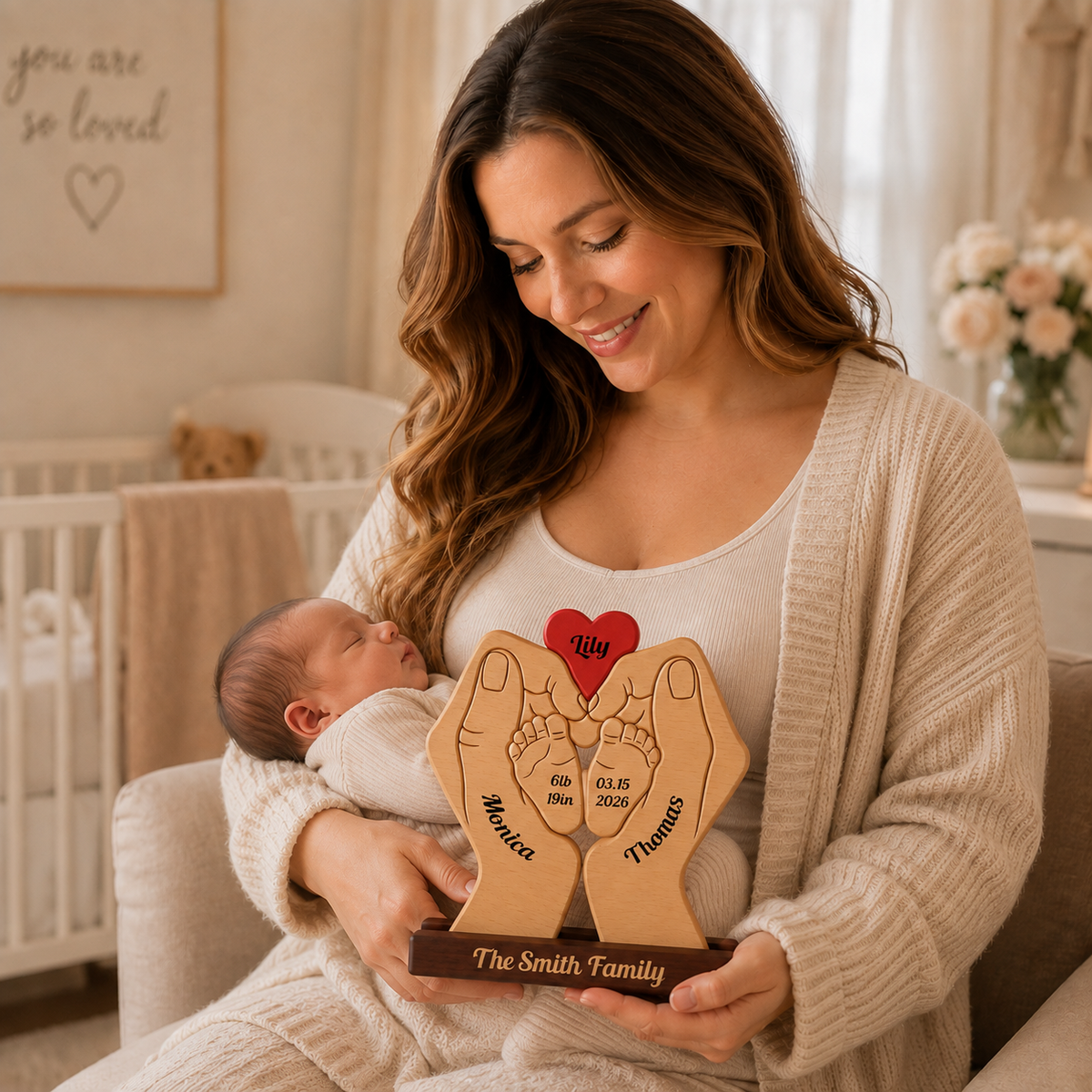 Personalized Baby New Born Puzzle - Custom Premium Wooden Name Puzzle - Christmas Gifts - New Mom New Dad