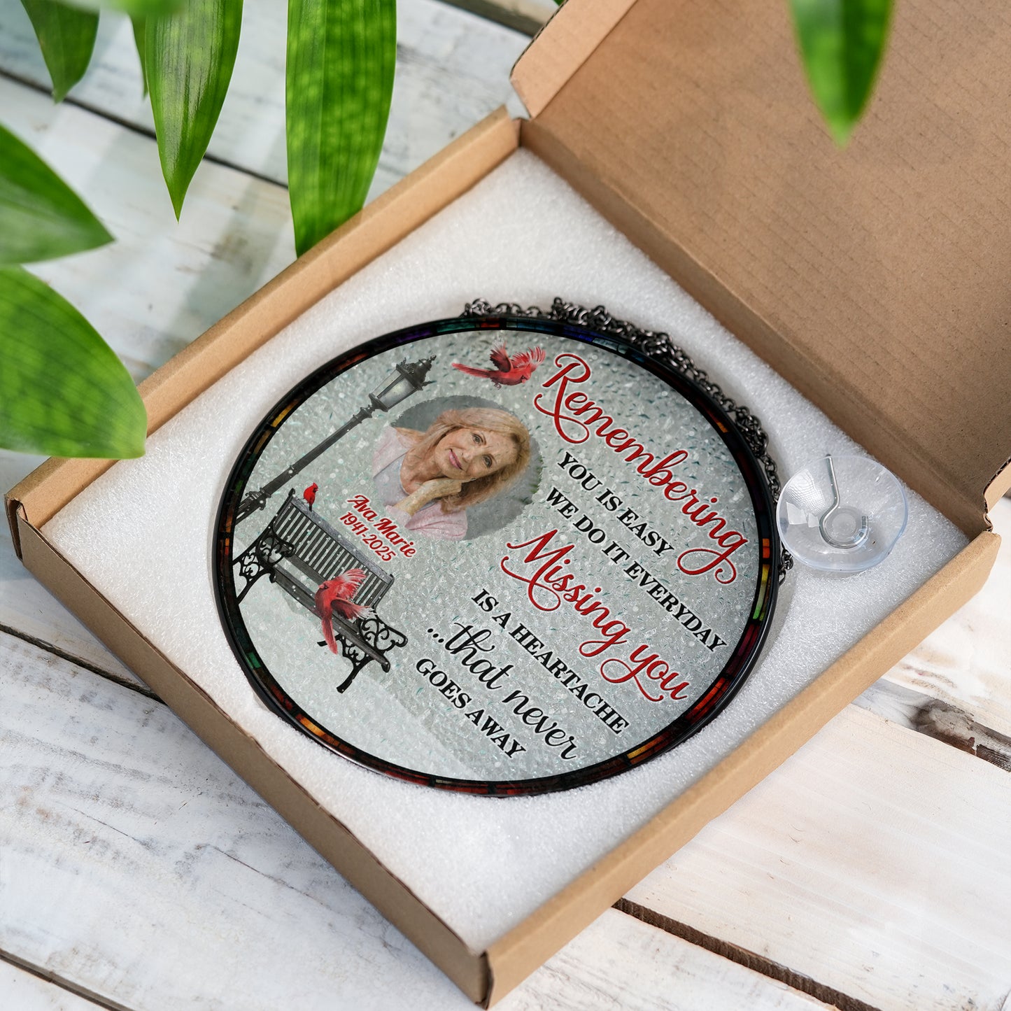 Missing You - Personalized Photo Stained Glass Window Hanging Suncatcher