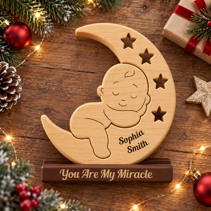 Personalized Baby New Born Moon Our Little Baby Puzzle - Custom Premium Wooden Name Puzzle - Christmas Gifts - New Mom New Dad