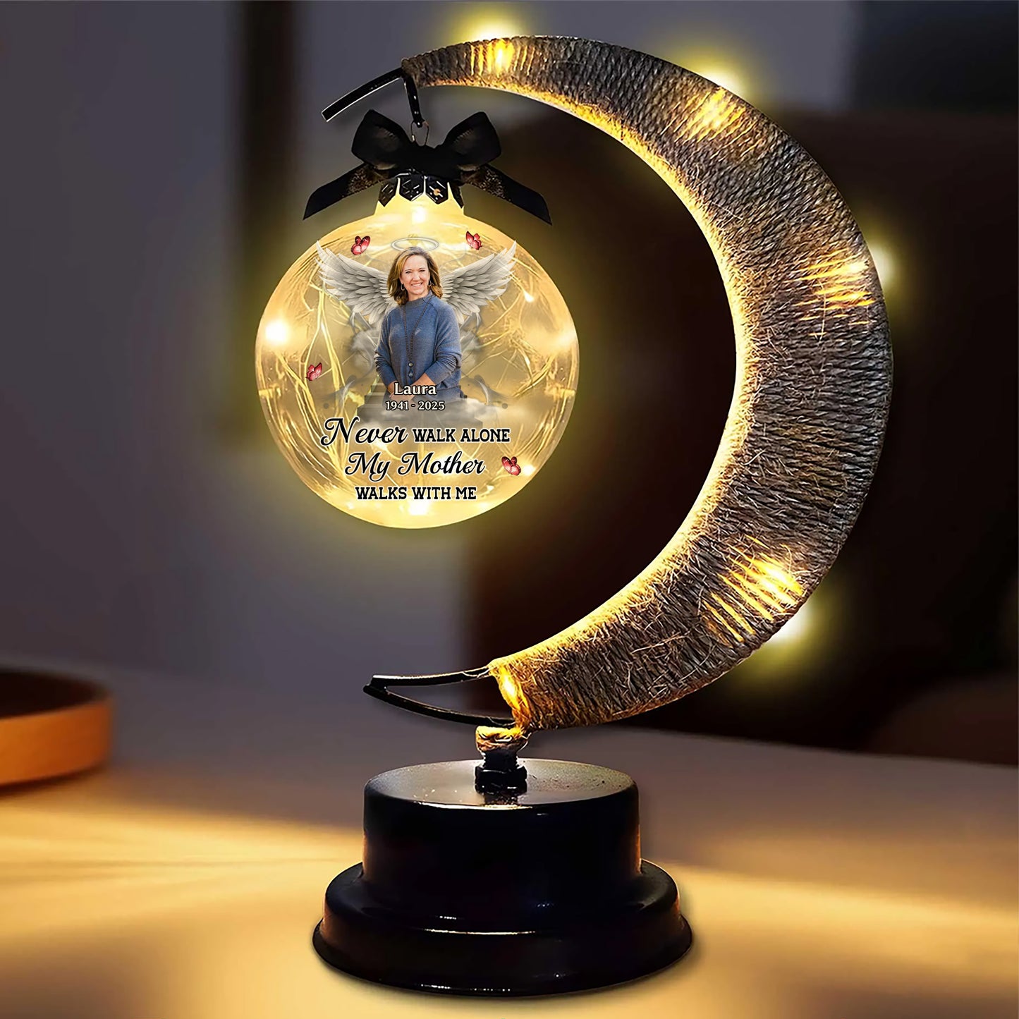 Your Wings Were Ready - Personalized Memorial Moon Led Lamp - Remembrance Gift, Sympathy Gift