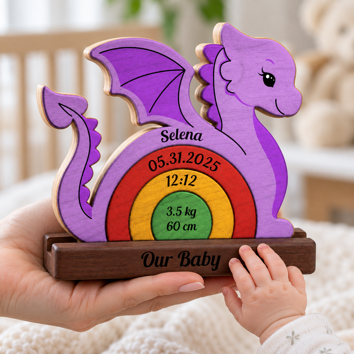 Personalized Baby New Born Dragon Puzzle - Custom Premium Wooden Name Puzzle - Christmas Gifts - New Mom New Dad