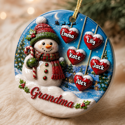 Grandma Snowman - 3D Relief Ornament