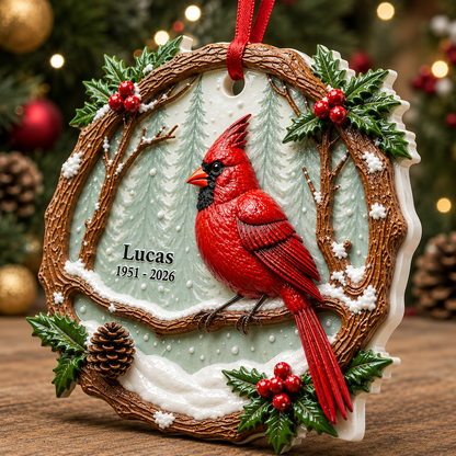 Cardinals Dad Mom Memorial Berry - Real 3D Relief Ornament 2