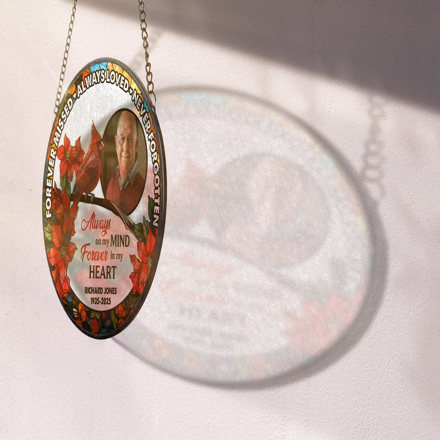 Never Forgotten - Personalized Photo Stained Glass Window Hanging Suncatcher