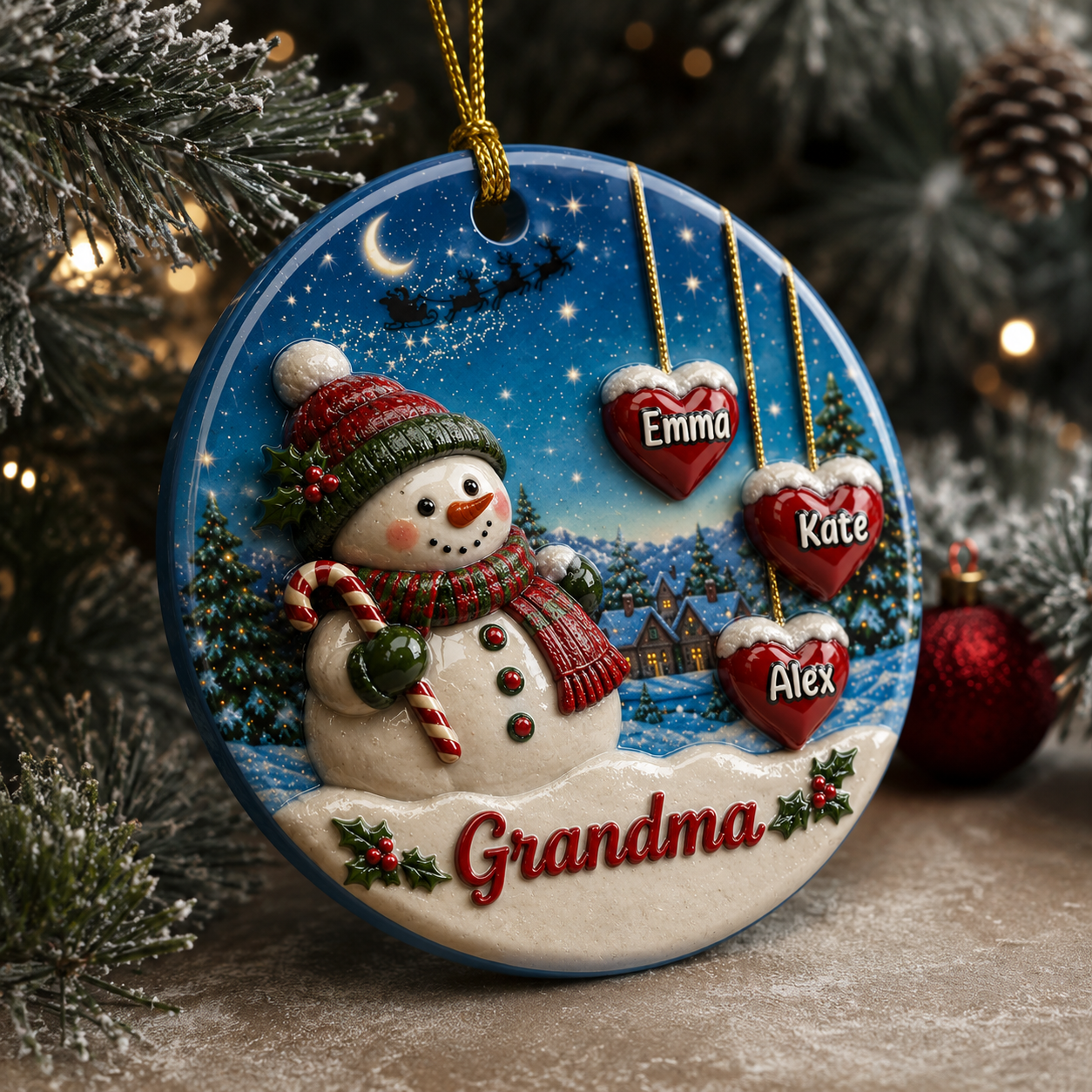 Grandma Snowman - 3D Relief Ornament
