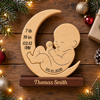 Moon Our Little Baby Puzzle - Custom Premium Wooden Name Puzzle - Christmas Gifts - New Mom New Dad