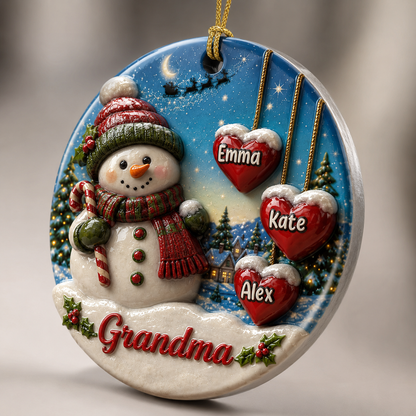 Grandma Snowman - 3D Relief Ornament