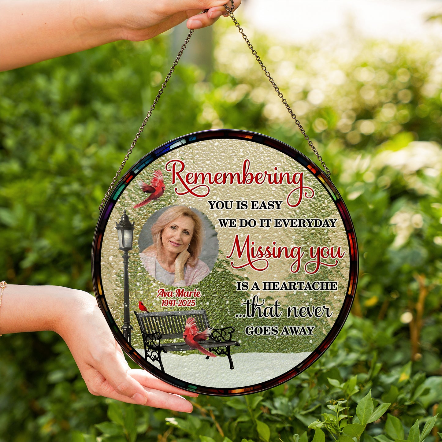 Missing You - Personalized Photo Stained Glass Window Hanging Suncatcher