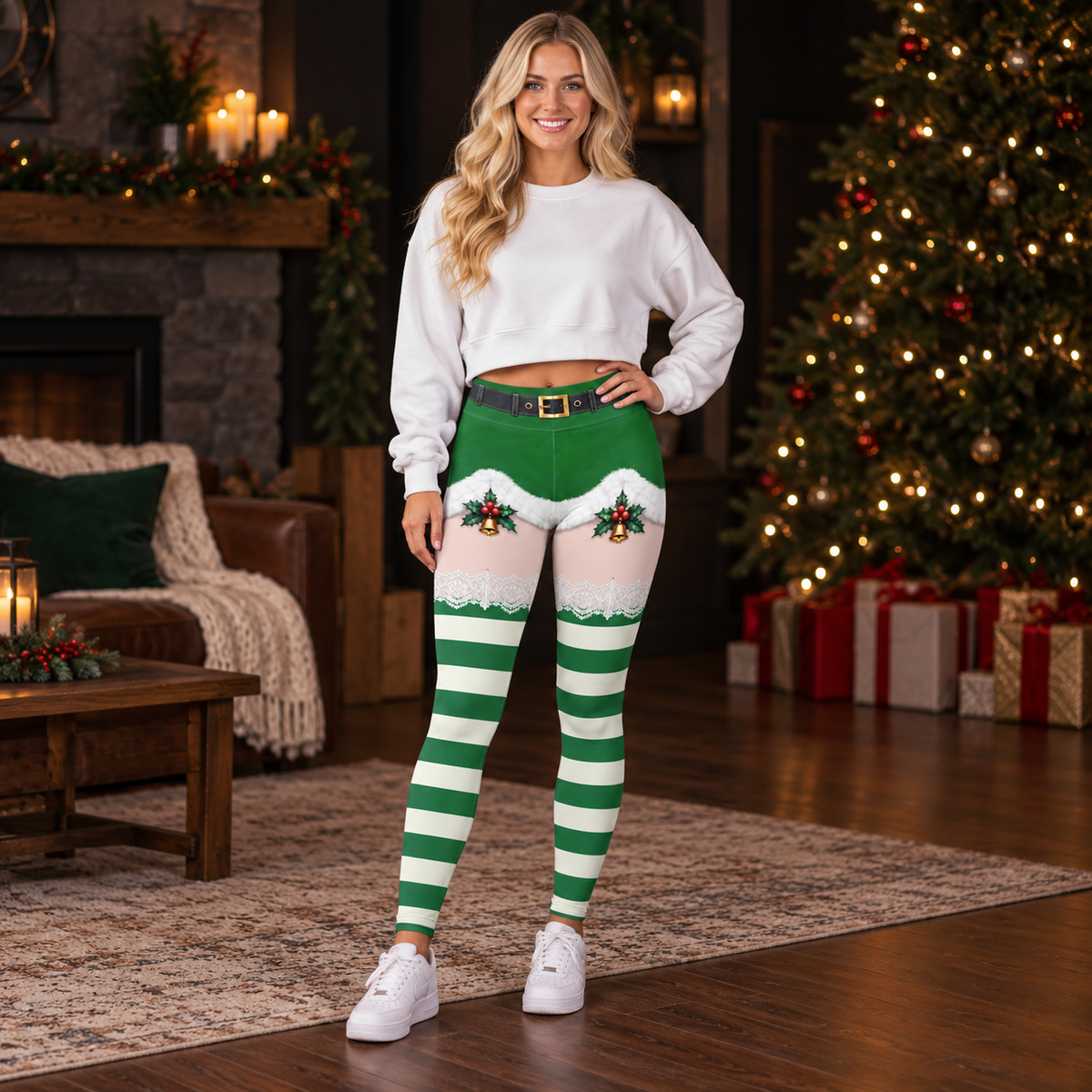 Custom Festive Christmas Santa Leggings for Women - Funny Christmas Gift For Her - Personalized  Leggings