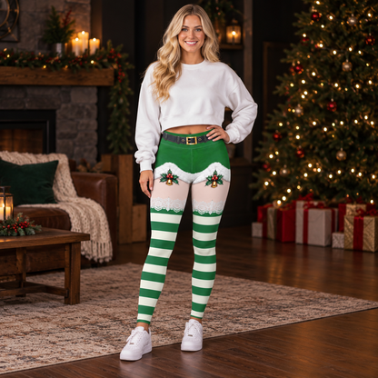 Custom Festive Christmas Santa Leggings for Women - Funny Christmas Gift For Her - Personalized  Leggings