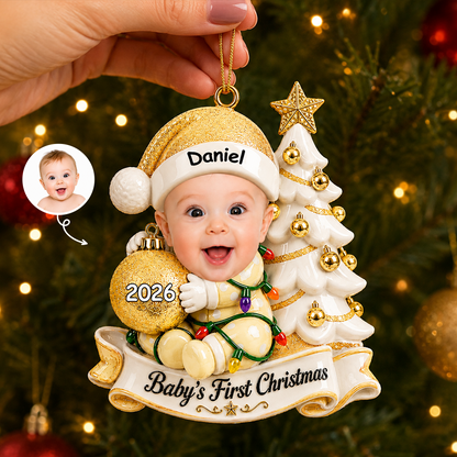 Custom Photo First Christmas  Little Hands Big Love - Real 3D Relief Ornament 2