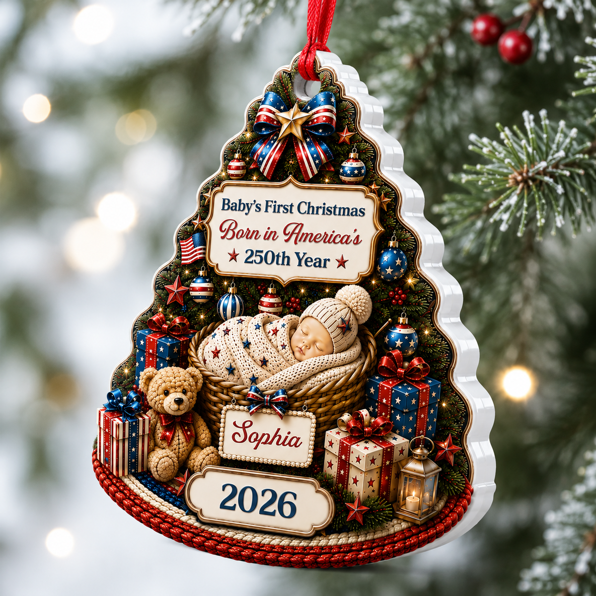 Our Patriotic Little Miracle Baby New Parents - Real 3D Relief Ornament 2