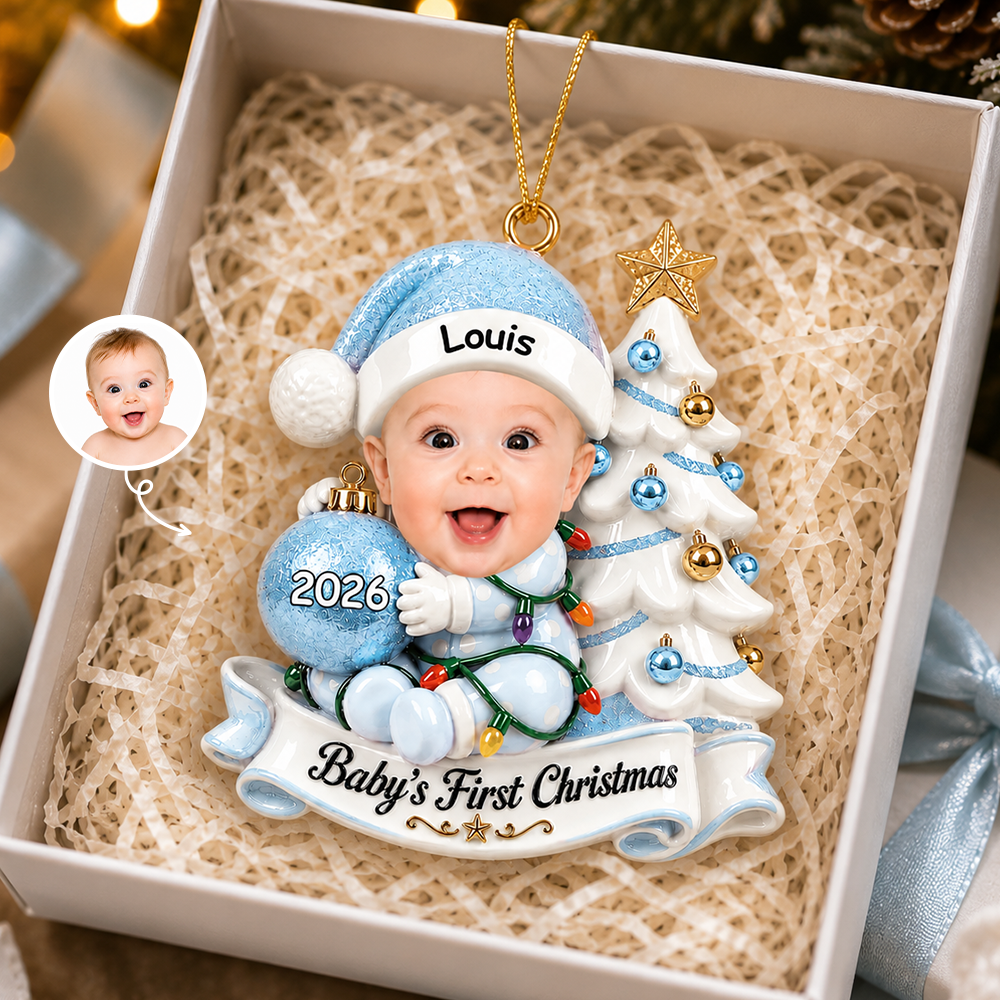 Custom Photo First Christmas  Little Hands Big Love - Real 3D Relief Ornament 2