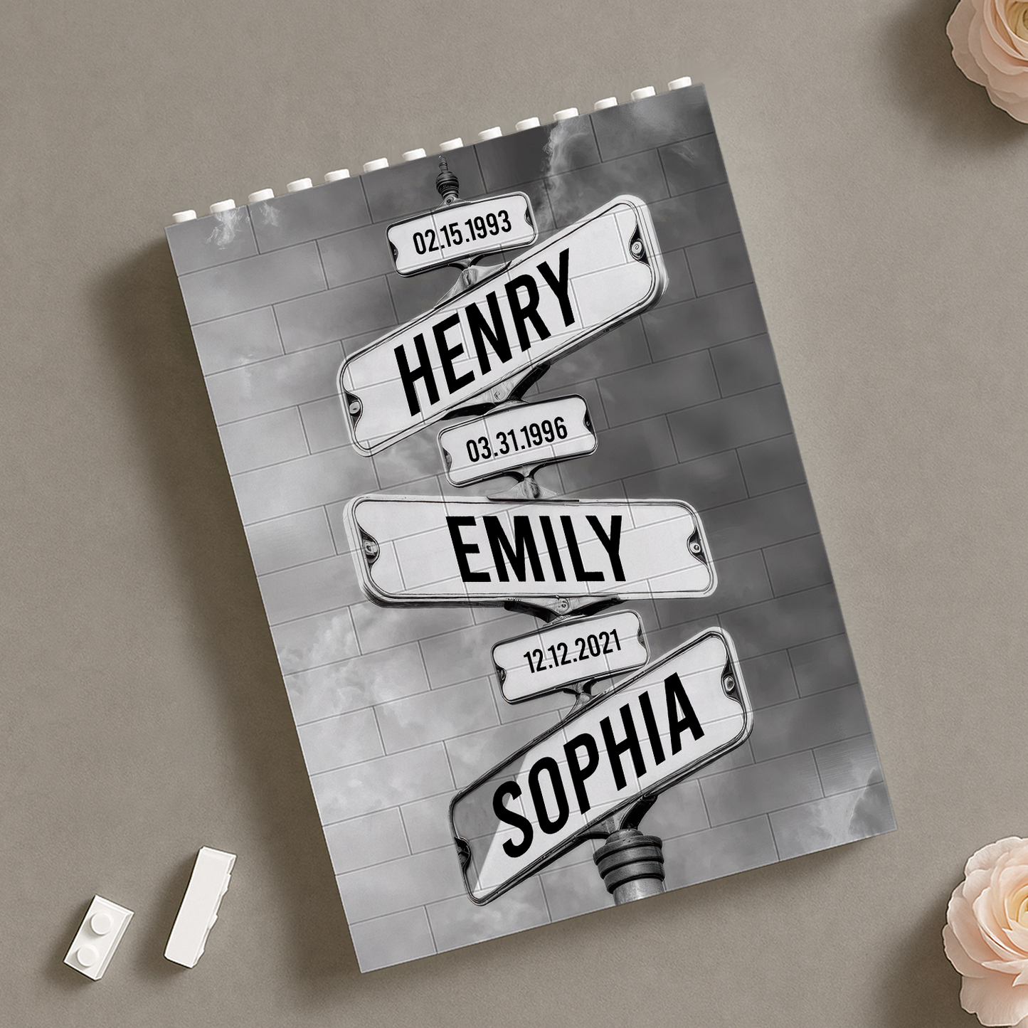 Personalized Family Names Date of Birth Vintage Street Sign Premium - Personalized Rectangle Building Brick