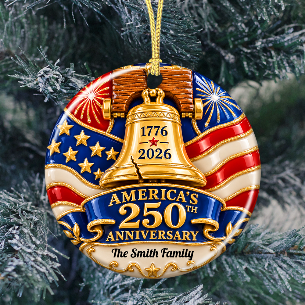 Liberty Bell Family Name Christmas Ornament - Real 3D Ceramic Ornament