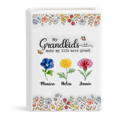 Grandkids Make Life Grand Floral 3D - Personalized Ceramic Book Vase