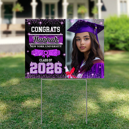 Class Of 2026 Glitter Lawn Sign, Graduation Gift - Personalized Graduation Yarn Sign With Stake
