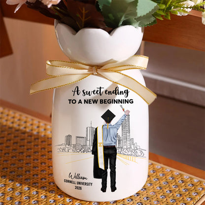 A Sweet Ending To A New Beginning - Personalized Custom Ribbon Tie Flower Vase