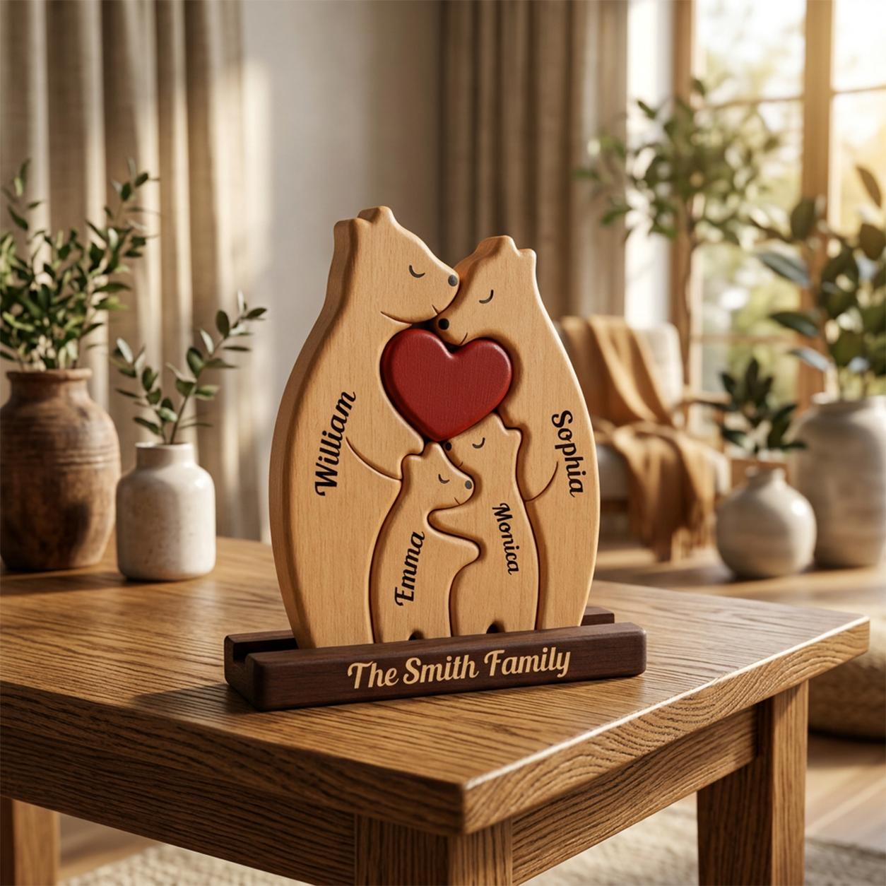 Personalized Christmas Bear Family Puzzle - Custom Wooden Name Puzzle