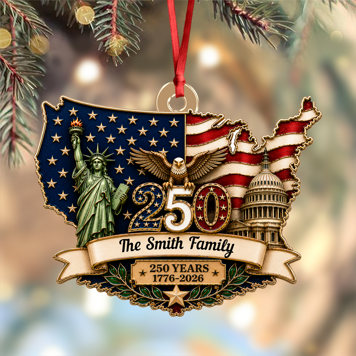 Custom Eagle Personalized 250th America  - Real 3D Relief Ornament