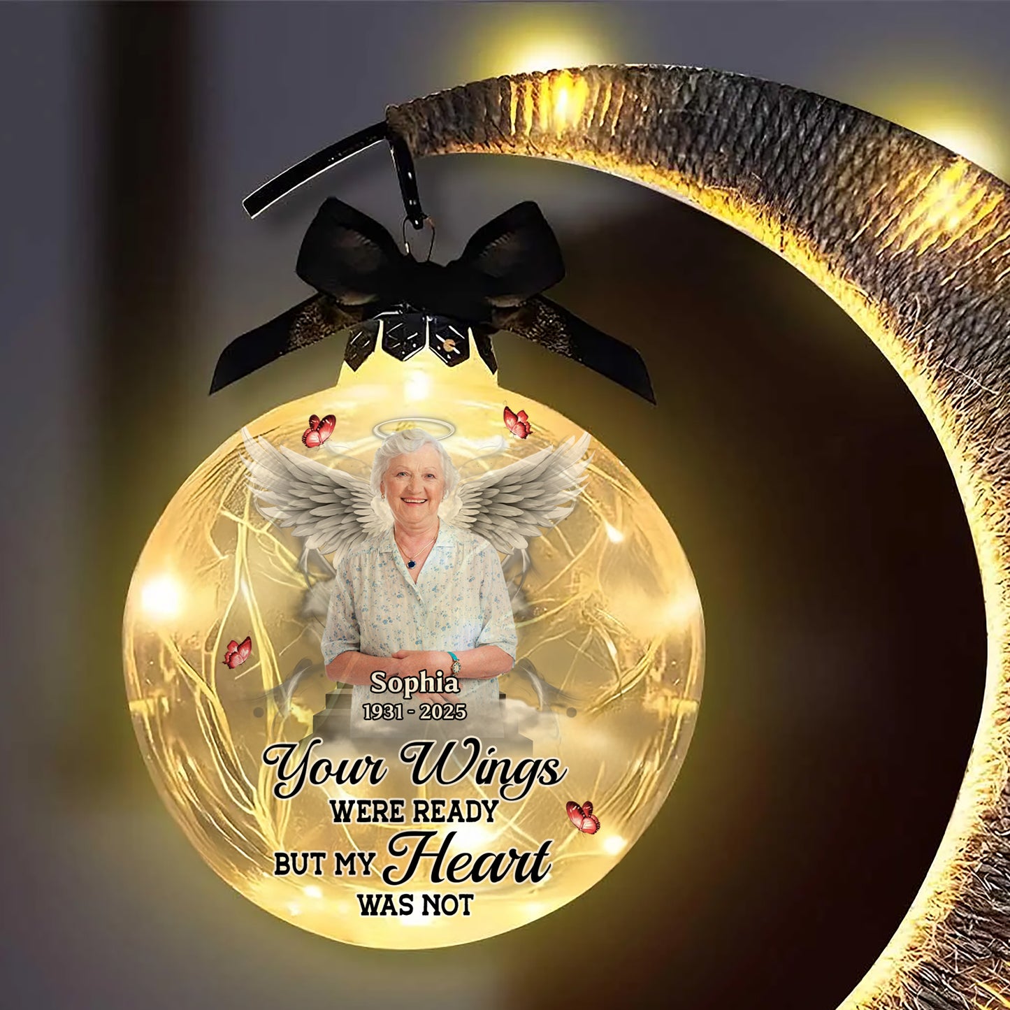 Your Wings Were Ready - Personalized Memorial Moon Led Lamp - Remembrance Gift, Sympathy Gift