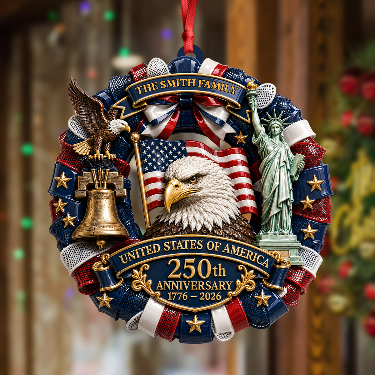 Custom Family Name Eagle Personalized 250th America  - Real 3D Relief Ornament
