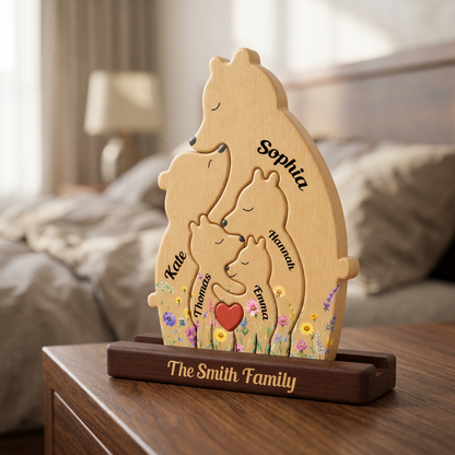 Personalized Single Bear Family Puzzle - Custom Wooden Name Puzzle