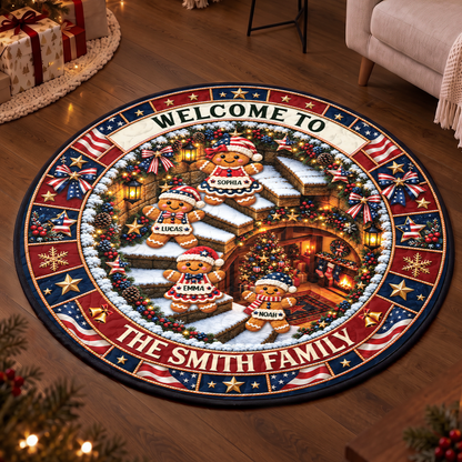 USA Family Shaped Doormat - Personalized Christmas Decor 3D Round Rug