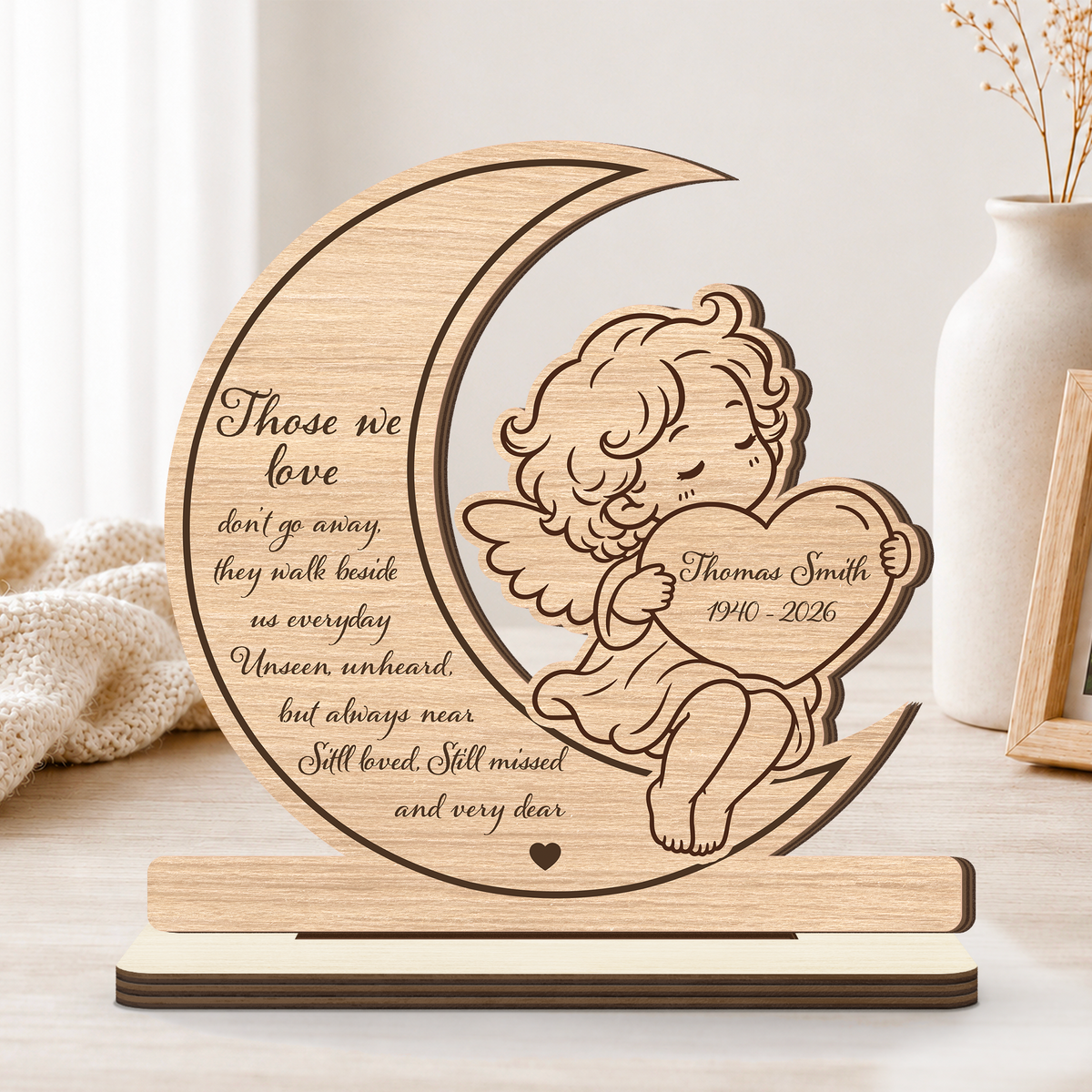 Memorial Angel - Personalized 2-Layer Wood Plaque With Flat Base
