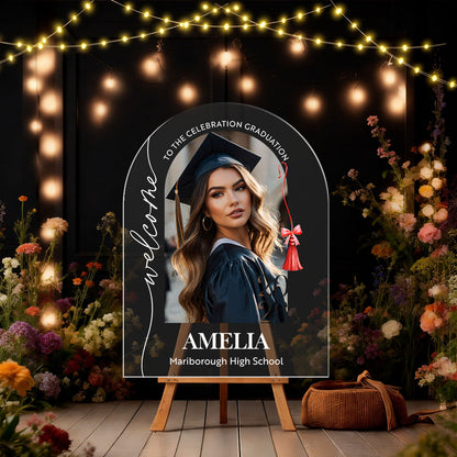 Modern Bow Congrats 2026 Graduation - Personalized Graduation Welcome Sign - Custom Acrylic Celebration Sign