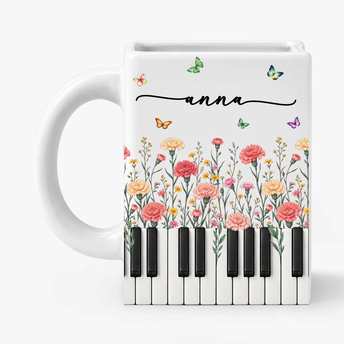 Custom Birth Month Flowers  Book Lovers Shaped Mug - Personalized Name Gifts - Best Friend, Christmas & Birthday Friendship Keepsake Gift