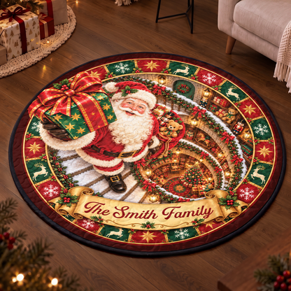 Sweet Holiday Joy Starts Here Family Shaped Doormat - Personalized Christmas Decor 3D Round Rug
