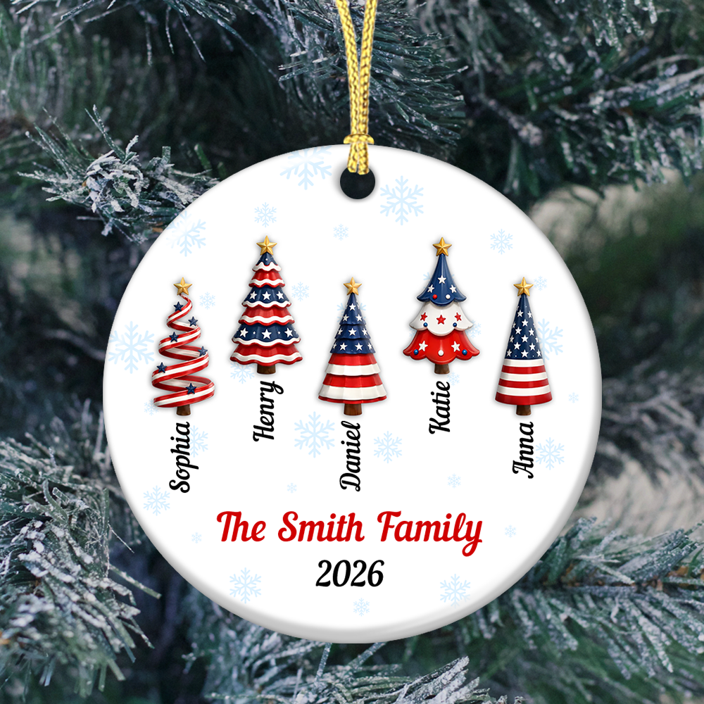 America 250 Christmas Ornament with Family Names - Real 3D Ceramic Ornament