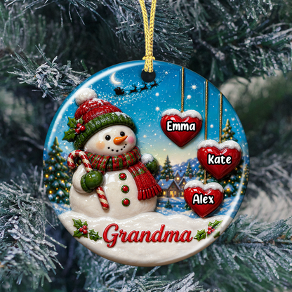 Grandma Snowman - 3D Relief Ornament