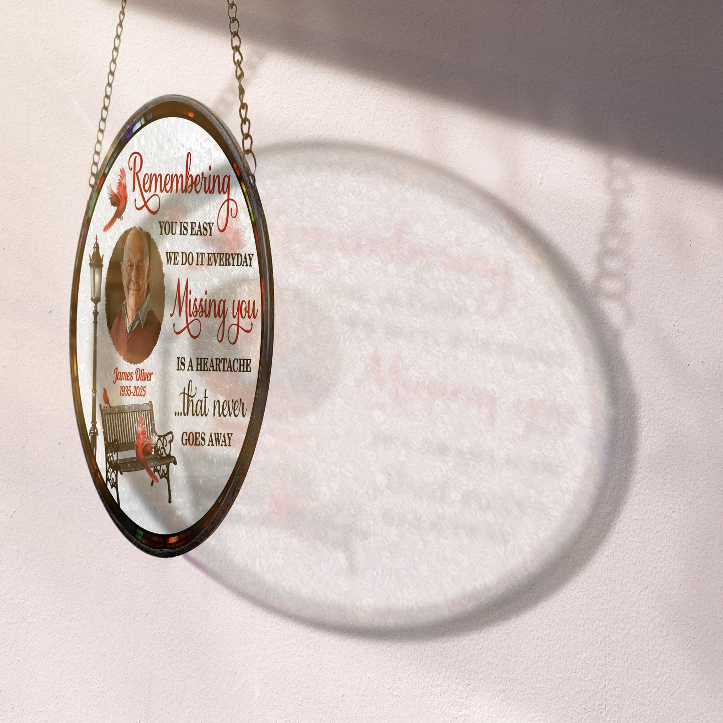 Missing You - Personalized Photo Stained Glass Window Hanging Suncatcher