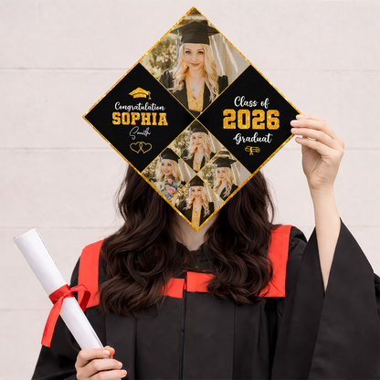 Glitter Cap Topper Class Of 2026 - Personalized Printed Graduation Cap Topper