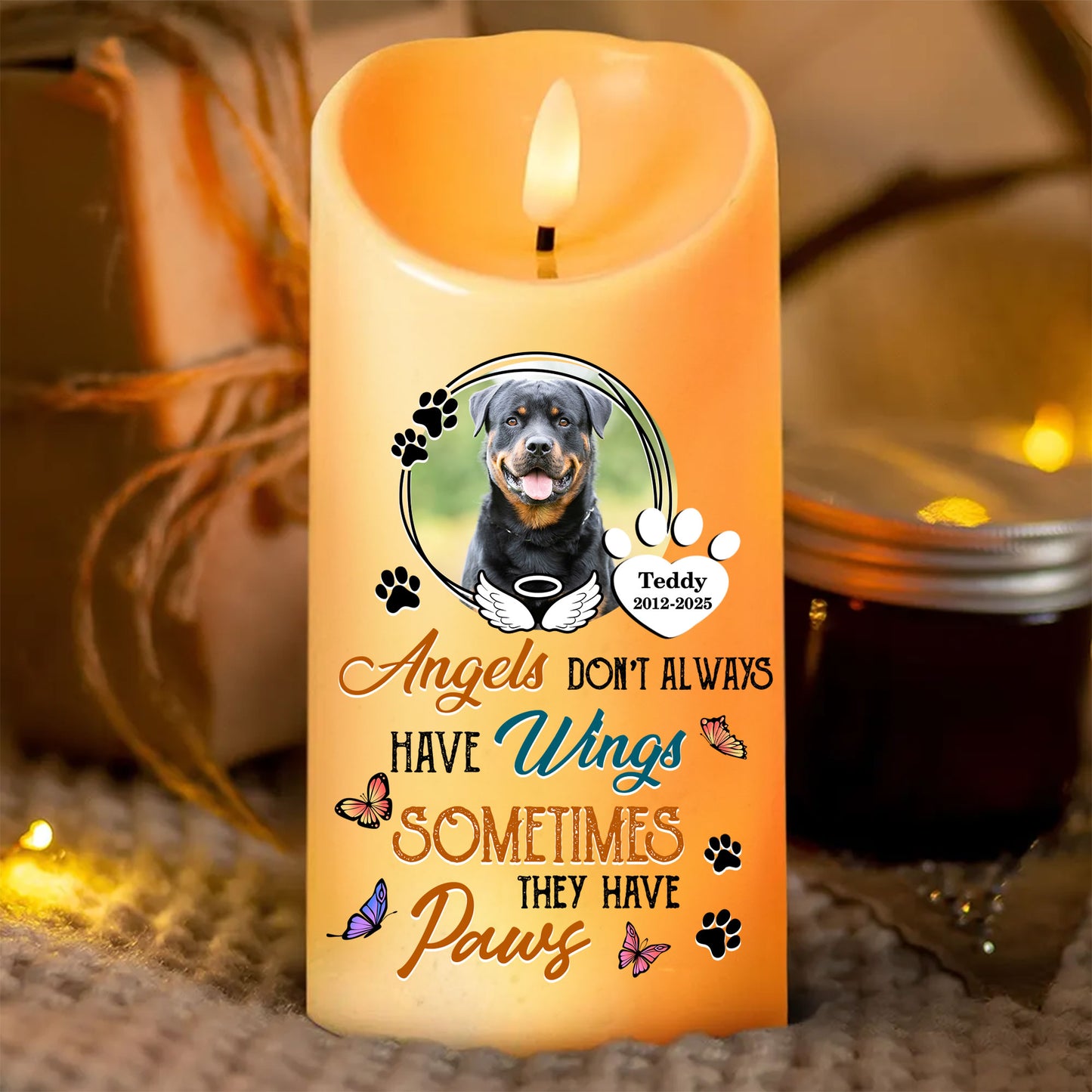Sometimes Angle Have Paws - Personalized Photo LED Candle