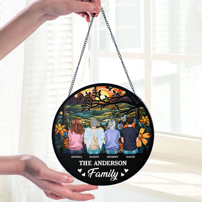 Our Family - Personalized Photo Stained Glass Window Hanging Suncatcher