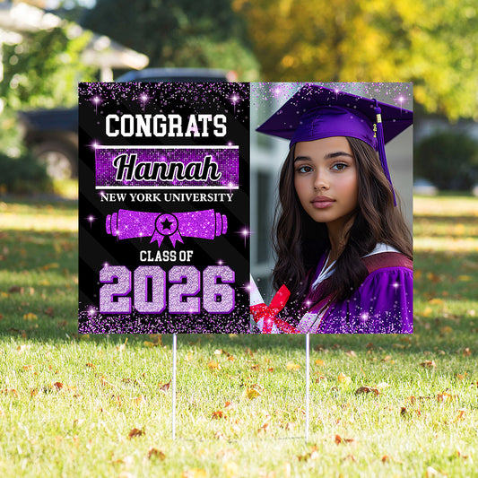 Class Of 2026 Glitter Lawn Sign, Graduation Gift - Personalized Graduation Yarn Sign With Stake